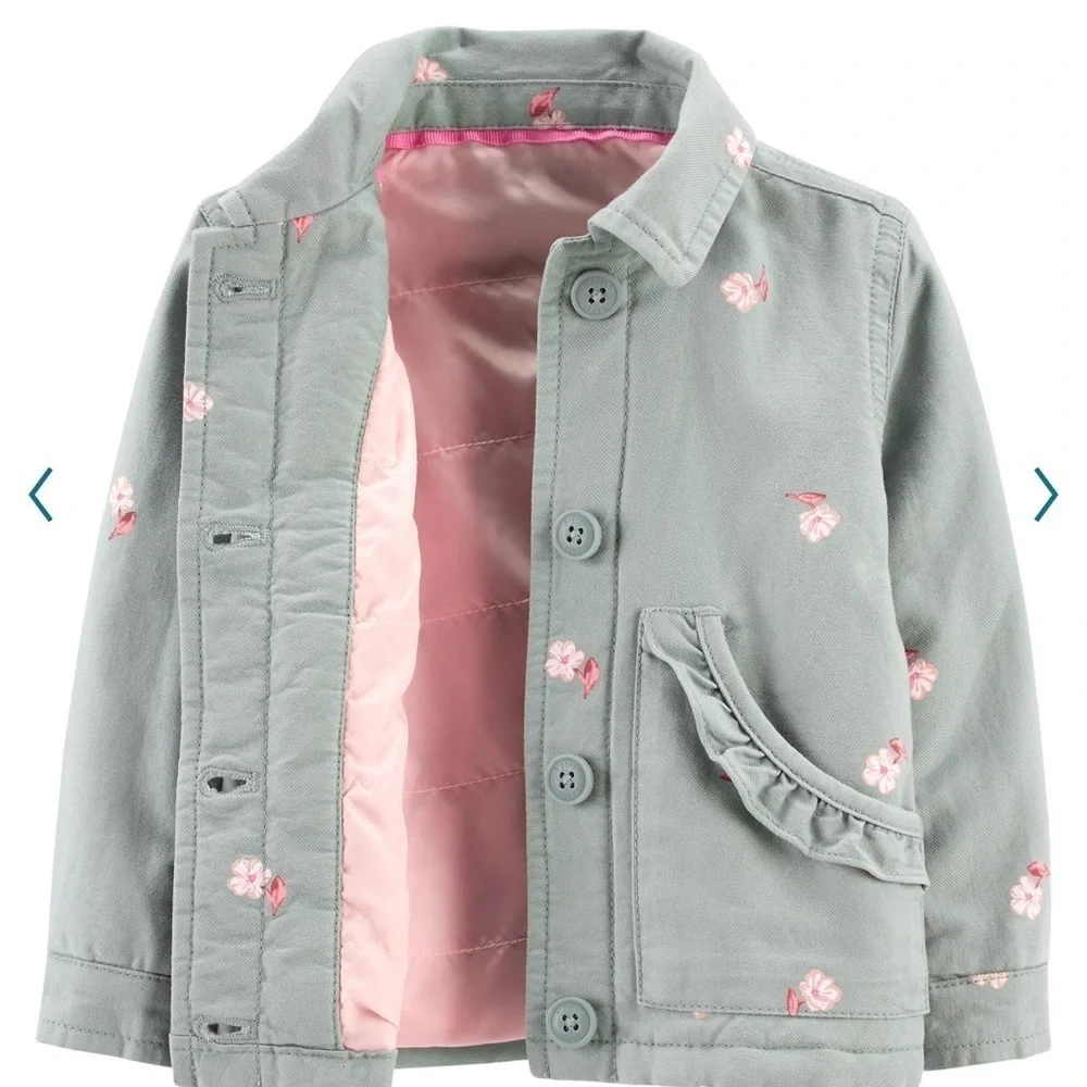 NWT Baby Girl OshKosh B'gosh® Floral Twill Jacket 18 MONTHS, Olive